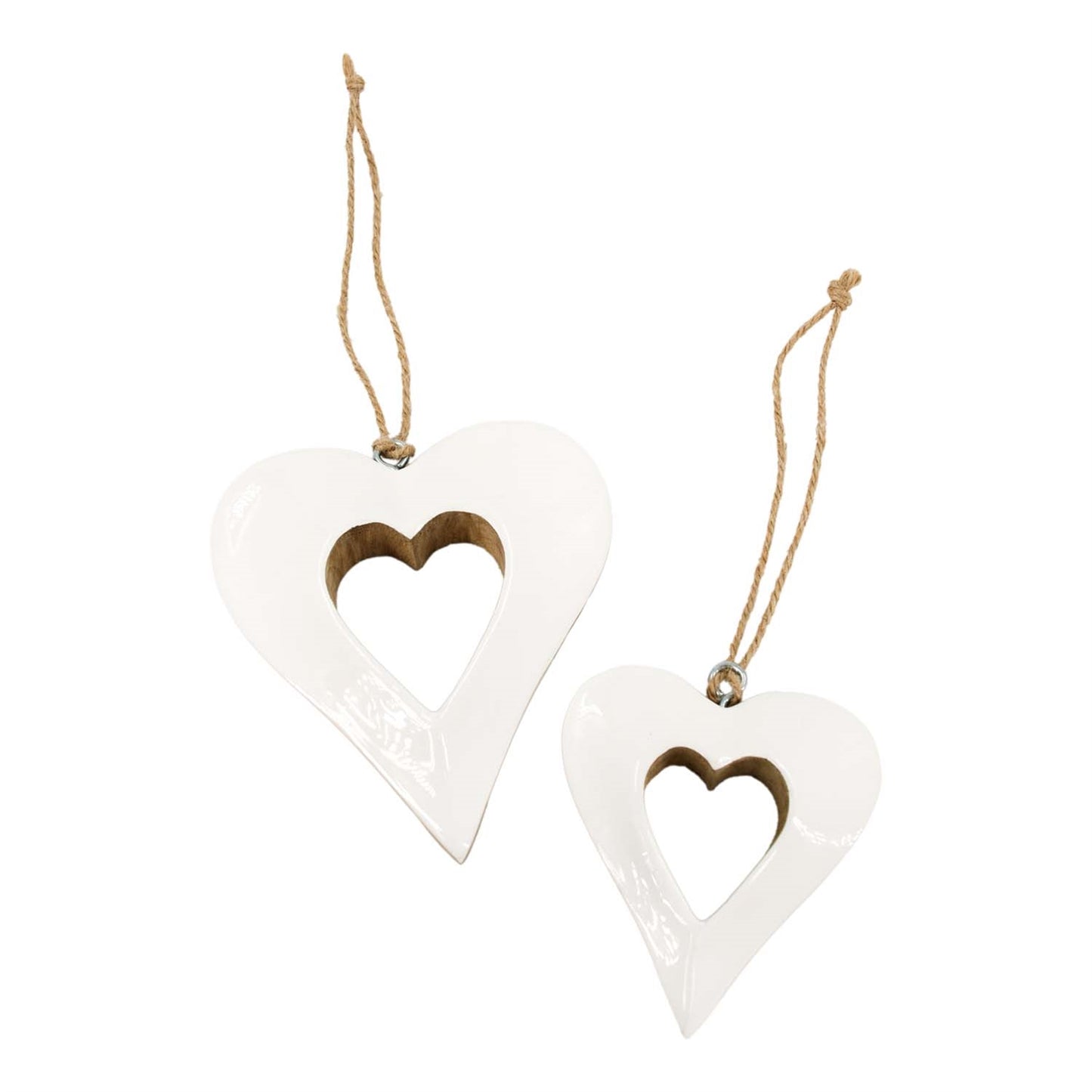 Set of 2 White and Enamel Cutout Heart Hangers