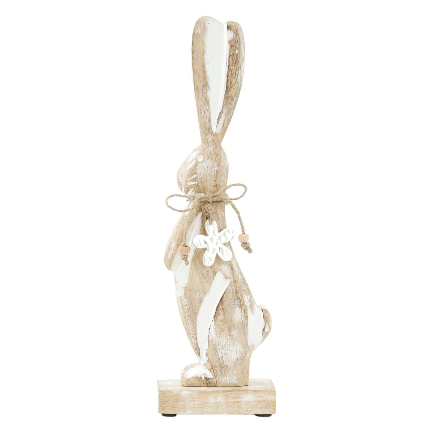 13" Long-Eared Whitewashed Wood Bunny on Stand