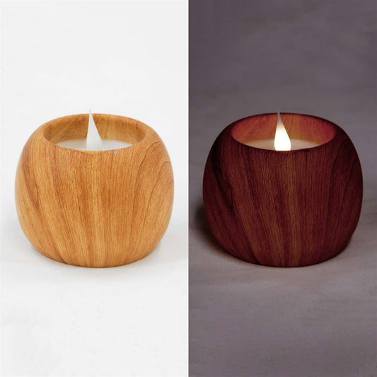 Round Wood LED Jar Candle