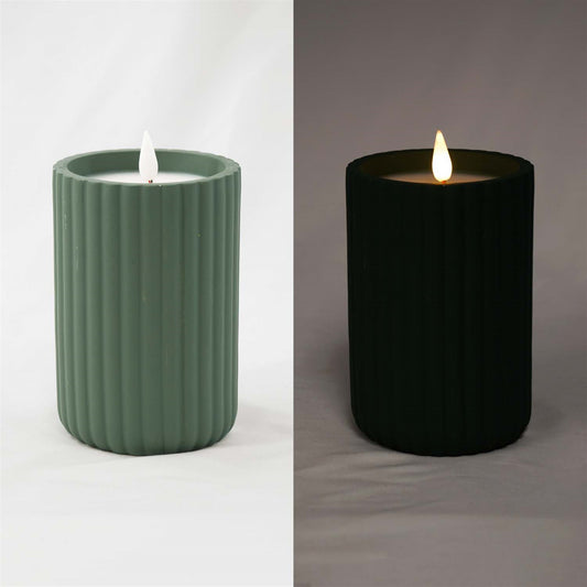 6" Green Ribbed Resin LED Jar Candle