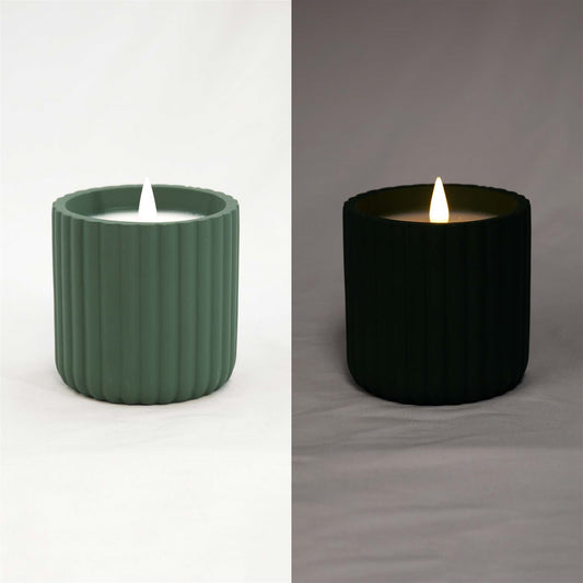 4" Green Ribbed Resin LED Jar Candle