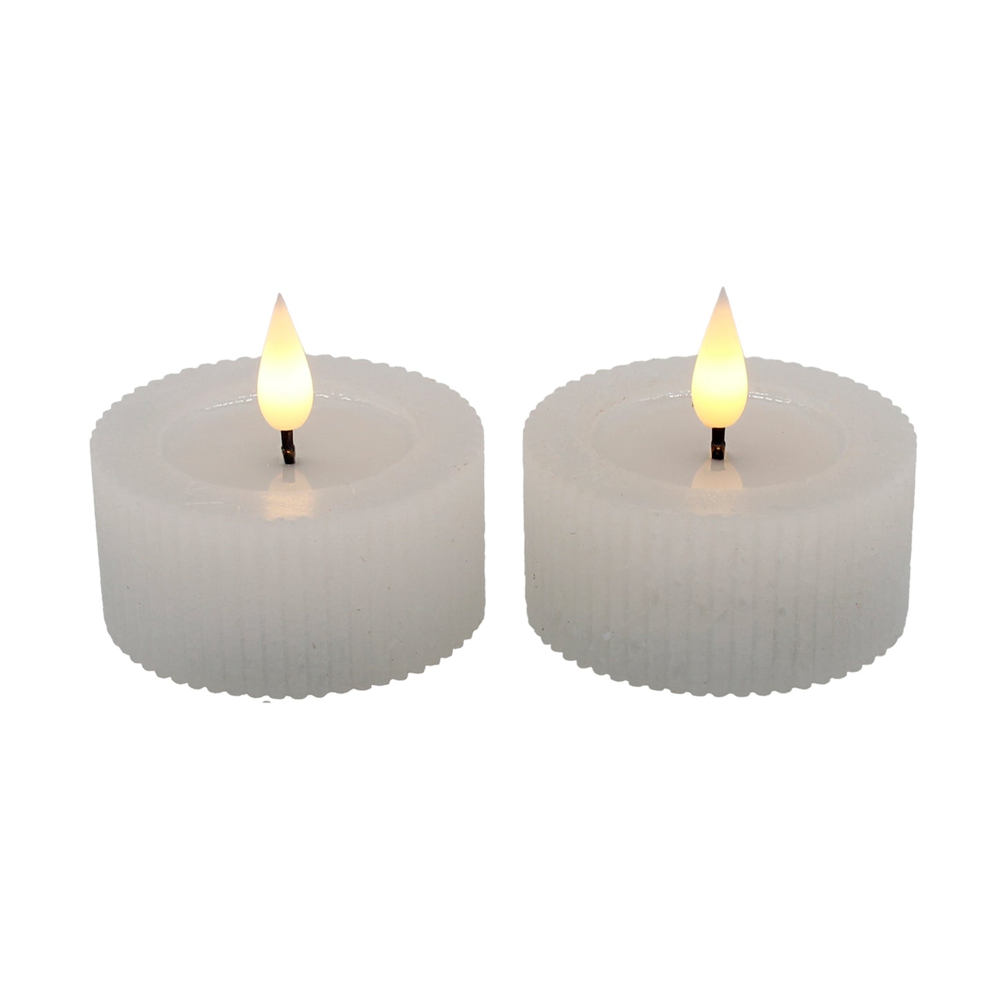 Set of 2 Short Ridged White Votive LED Candles 