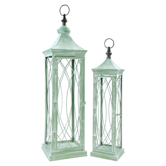 Set of 2 Tall Sage Green Lanterns