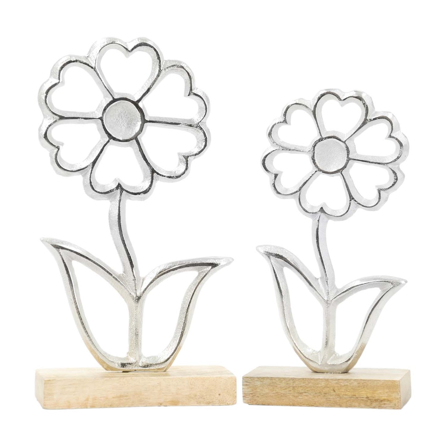 Set of 2 Silver Daisies on Stands