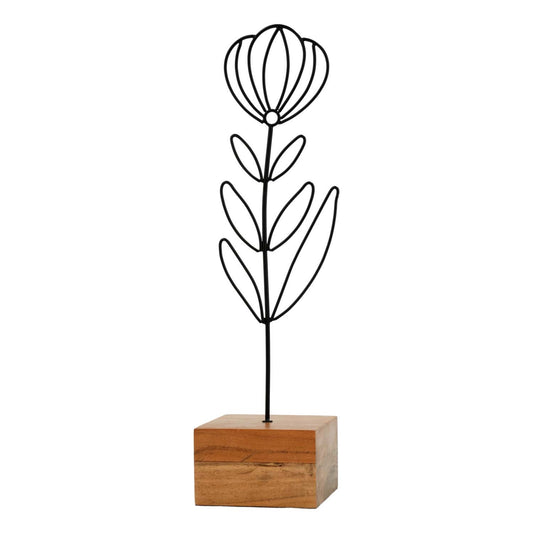 Wire Flower on Wood Base 