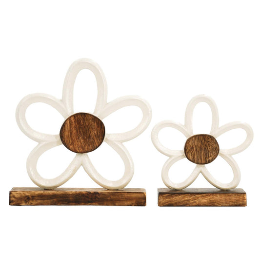 Set of 2 White Metal Daisies on Stands