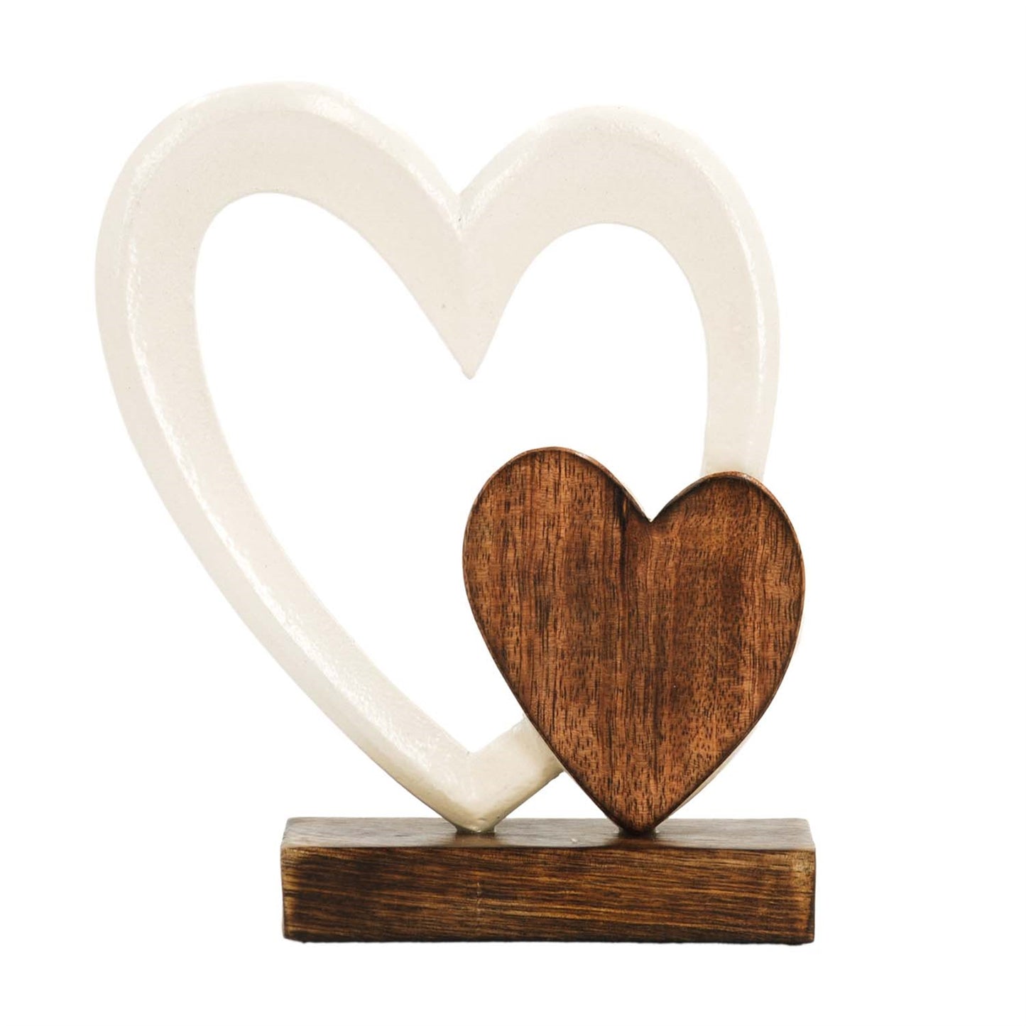 Wood and White Metal Heart on Stand 