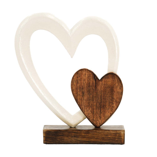 Wood and White Metal Heart on Stand 