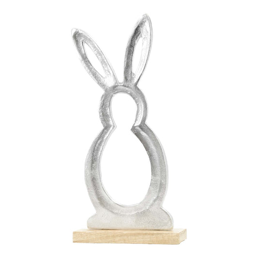 16" Cutout Silver Metal Bunny on Stand