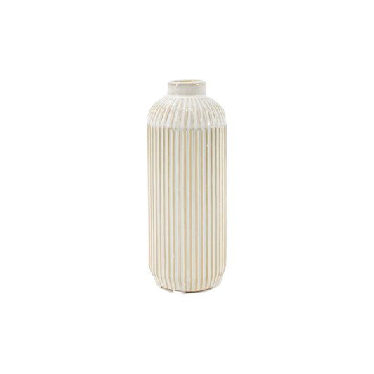 7" White Line Engraved Ceramic Vase