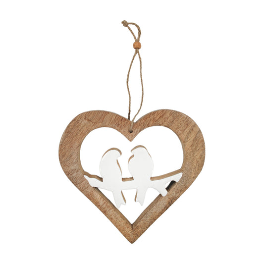 Wooden Heart and Bird Cutout Hanger