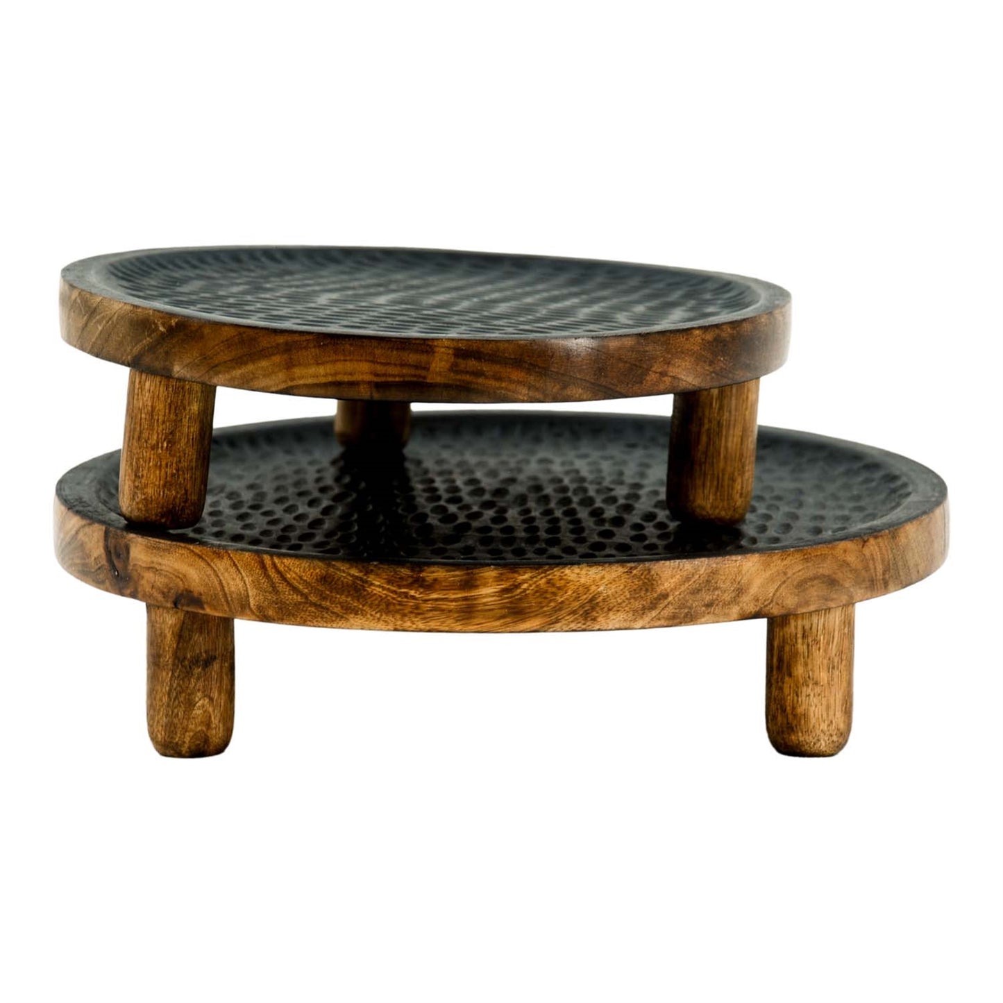 Set of 2 Dark Wood and Matte Black Textured Risers