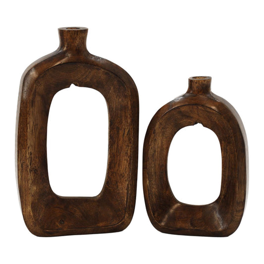 Set of 2 Open Wood Vases 