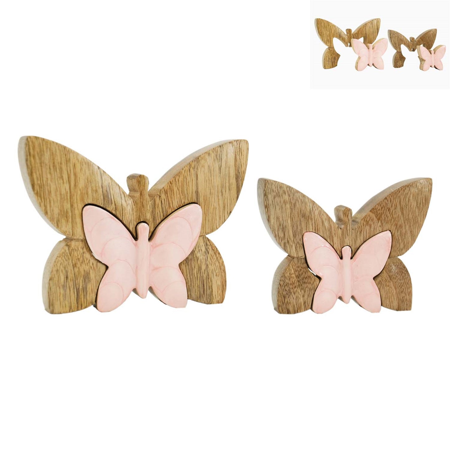 Set of 2 Natural and Pink Scalloped Butterfly Blocks