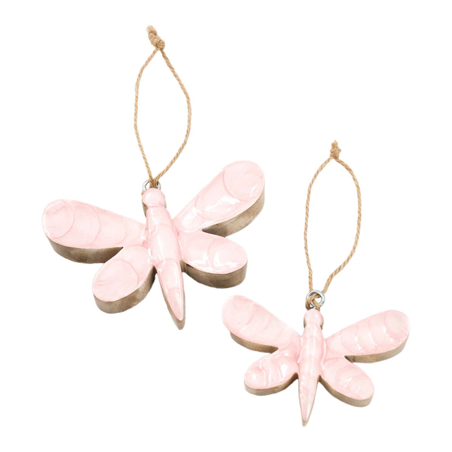 Set of 2 Pink Scalloped Enamel Dragonfly Hangers