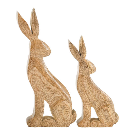 Set of 2 Backward-Looking Wood Bunnies